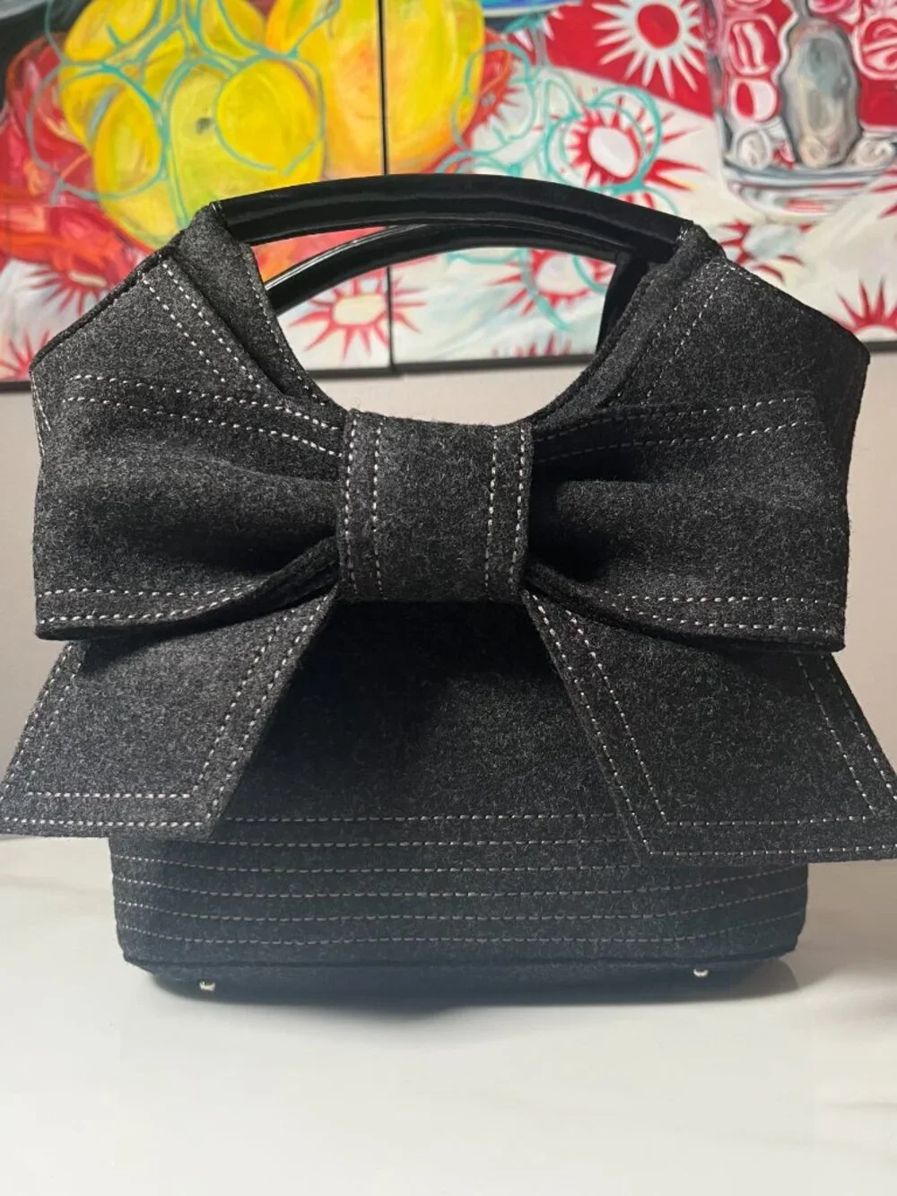 Kate Spade New York RARE Black Felt Bow Satchel Top Handle Dust Bag + COA - Picture 2 of 13